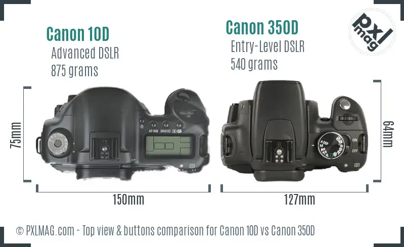 Canon 10D vs Canon 350D top view buttons comparison