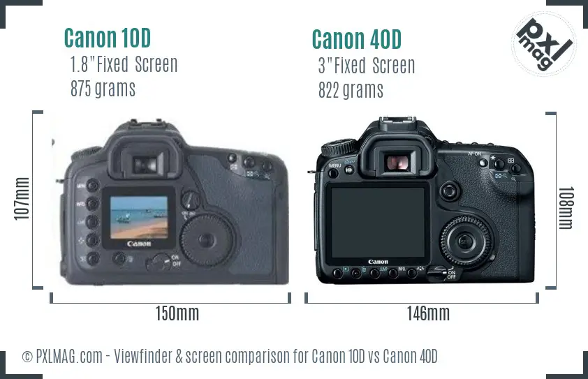 Canon 10D vs Canon 40D Screen and Viewfinder comparison
