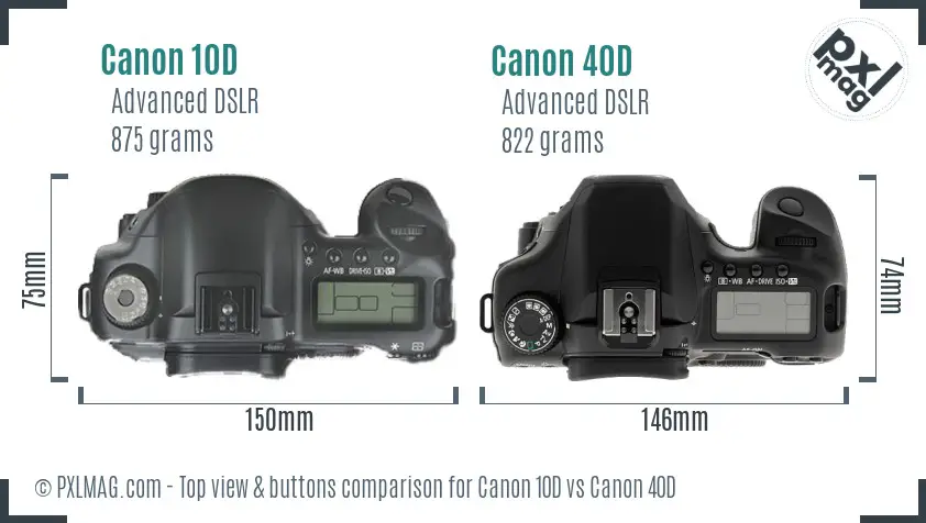 Canon 10D vs Canon 40D top view buttons comparison