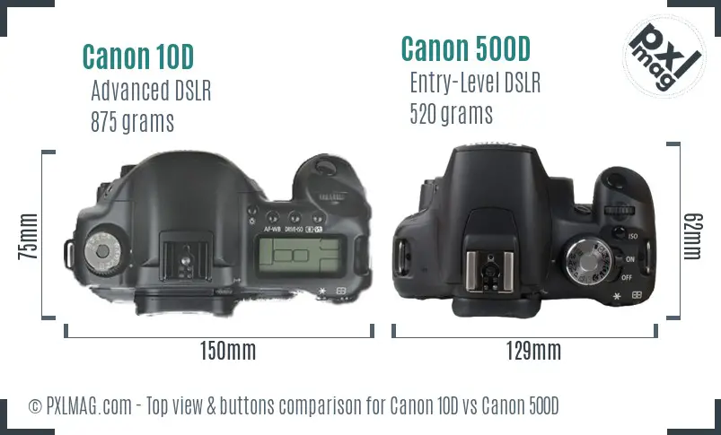 Canon 10D vs Canon 500D top view buttons comparison
