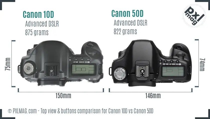 Canon 10D vs Canon 50D top view buttons comparison