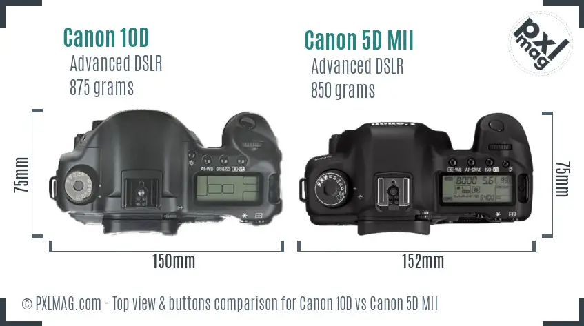 Canon 10D vs Canon 5D MII top view buttons comparison