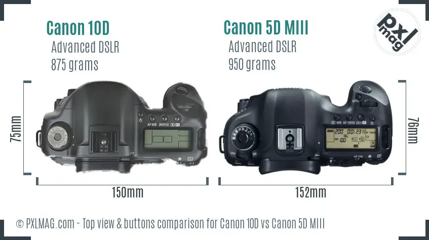 Canon 10D vs Canon 5D MIII top view buttons comparison