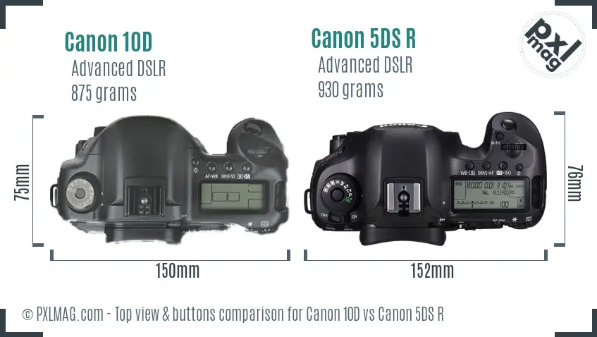 Canon 10D vs Canon 5DS R top view buttons comparison