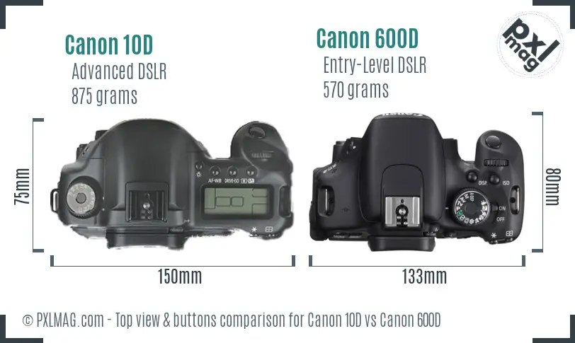 Canon 10D vs Canon 600D top view buttons comparison