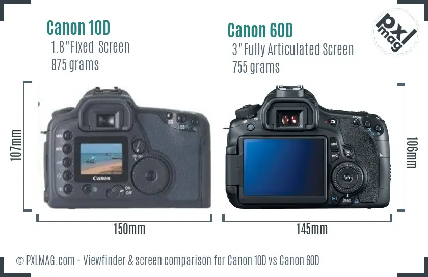 Canon 10D vs Canon 60D Screen and Viewfinder comparison