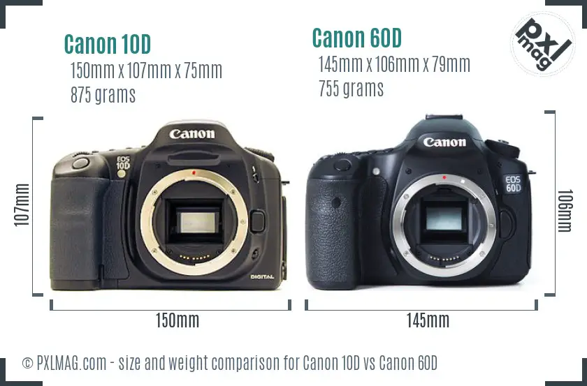 Canon 10D vs Canon 60D size comparison