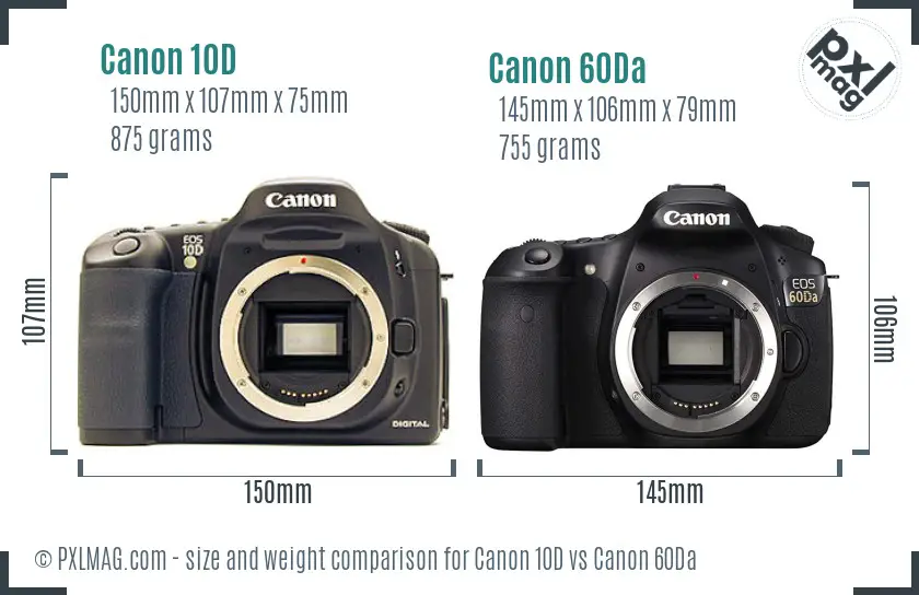 Canon 10D vs Canon 60Da size comparison