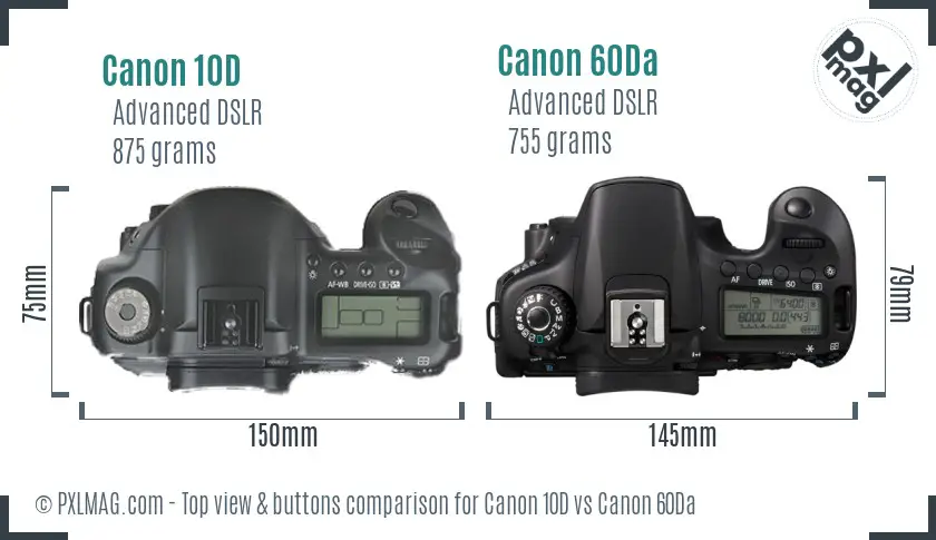 Canon 10D vs Canon 60Da top view buttons comparison