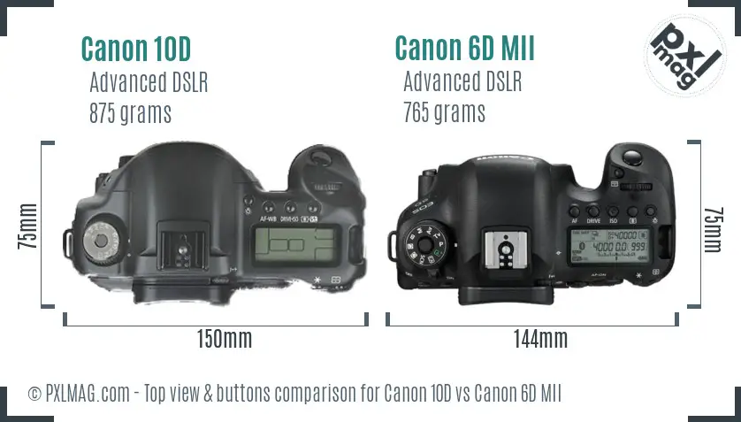Canon 10D vs Canon 6D MII top view buttons comparison
