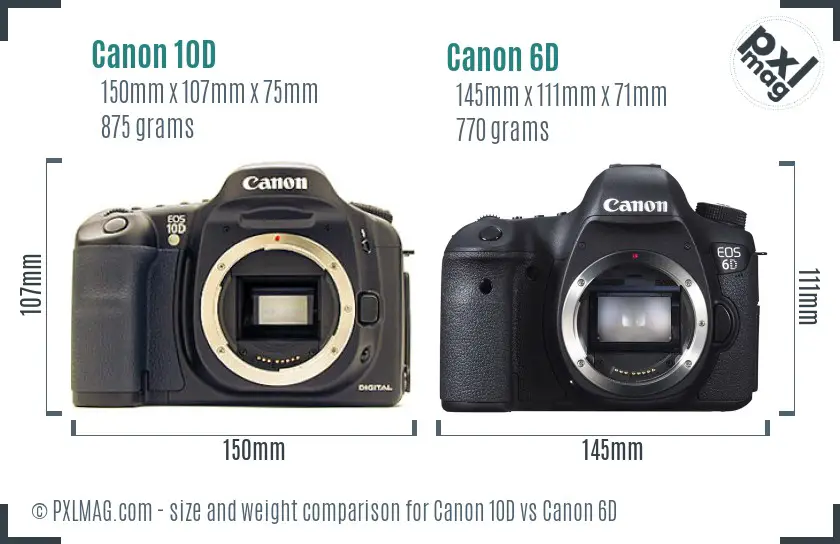 Canon 10D vs Canon 6D size comparison