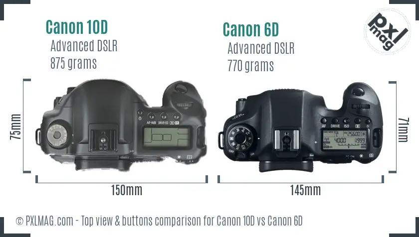 Canon 10D vs Canon 6D top view buttons comparison