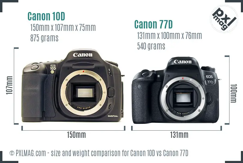 Canon 10D vs Canon 77D size comparison
