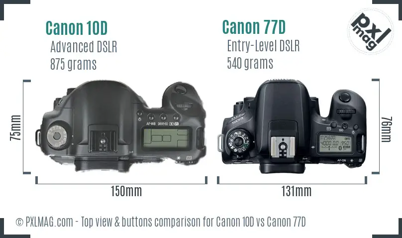Canon 10D vs Canon 77D top view buttons comparison