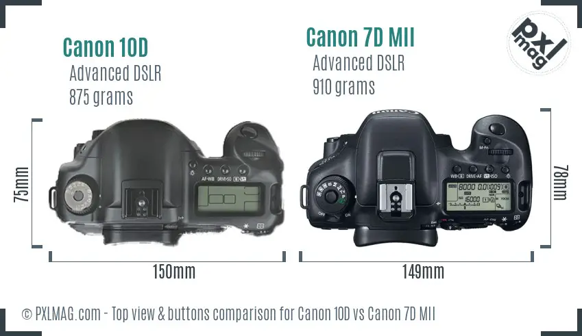 Canon 10D vs Canon 7D MII top view buttons comparison