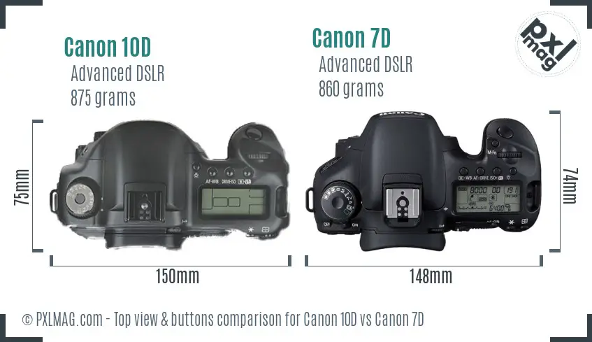 Canon 10D vs Canon 7D top view buttons comparison