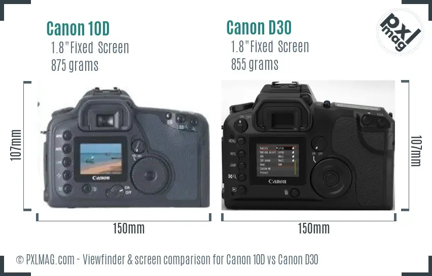 Canon 10D vs Canon D30 Screen and Viewfinder comparison