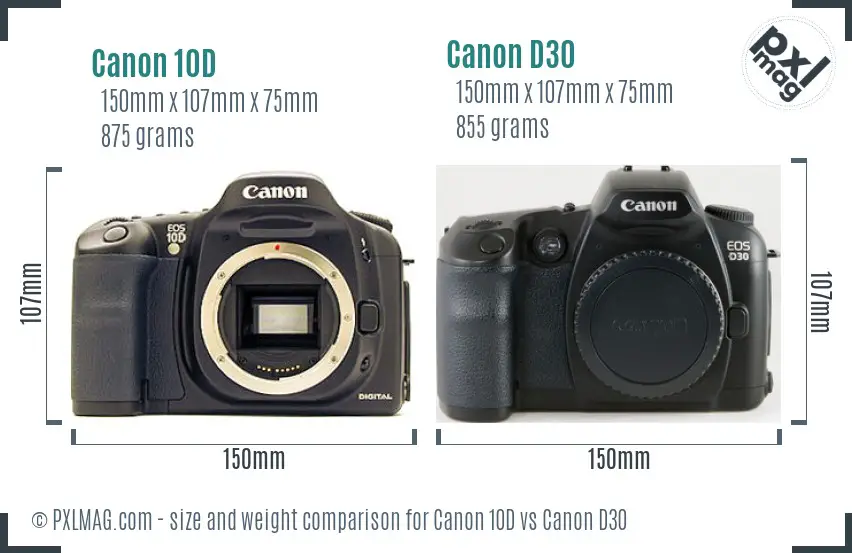 Canon 10D vs Canon D30 size comparison