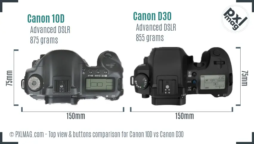 Canon 10D vs Canon D30 top view buttons comparison