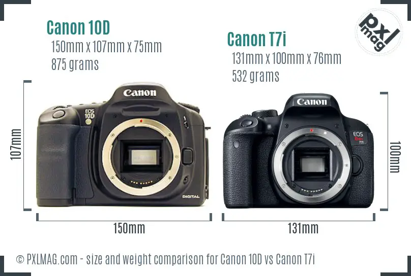 Canon 10D vs Canon T7i size comparison