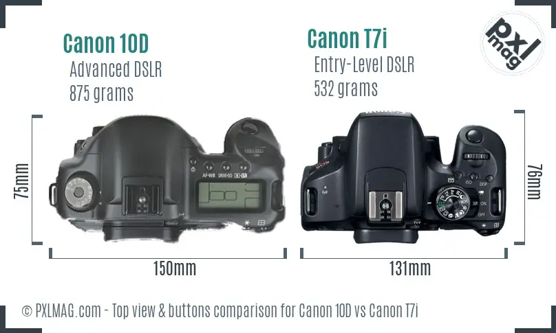 Canon 10D vs Canon T7i top view buttons comparison