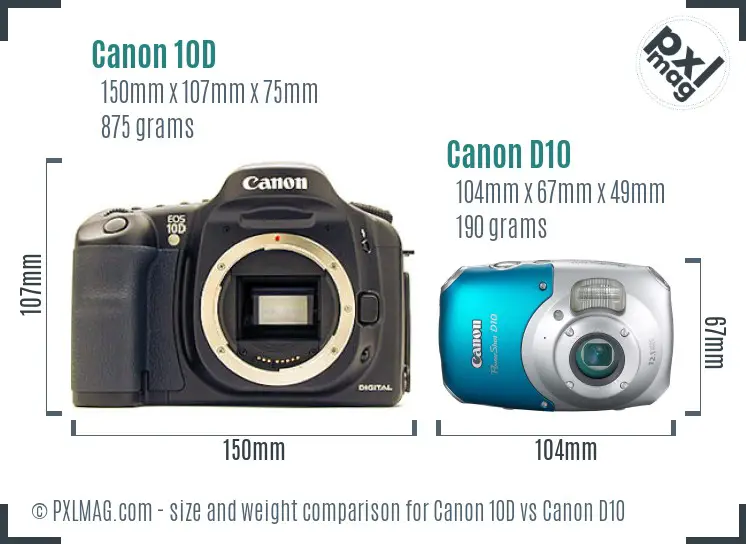 Canon 10D vs Canon D10 size comparison