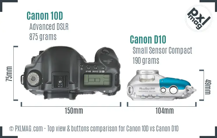 Canon 10D vs Canon D10 top view buttons comparison