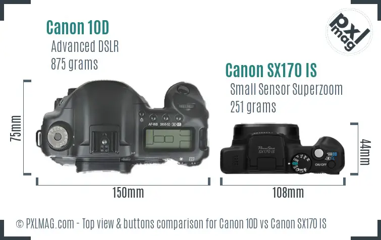 Canon 10D vs Canon SX170 IS top view buttons comparison