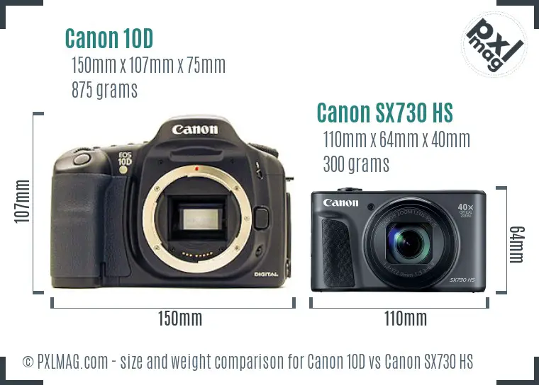 Canon 10D vs Canon SX730 HS size comparison Canon 10D vs Canon SX730 HS size comparison