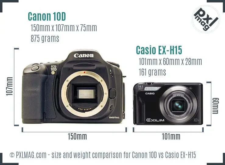 Canon 10D vs Casio EX-H15 size comparison