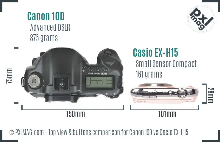 Canon 10D vs Casio EX-H15 top view buttons comparison