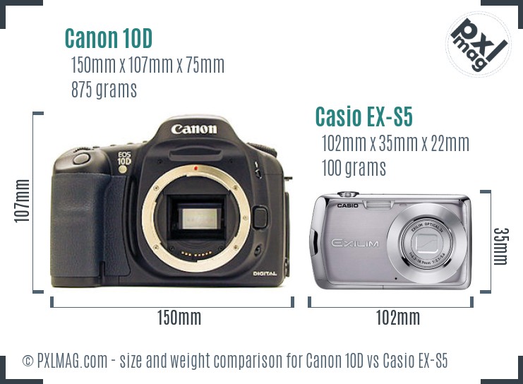 Canon 10D vs Casio EX-S5 size comparison