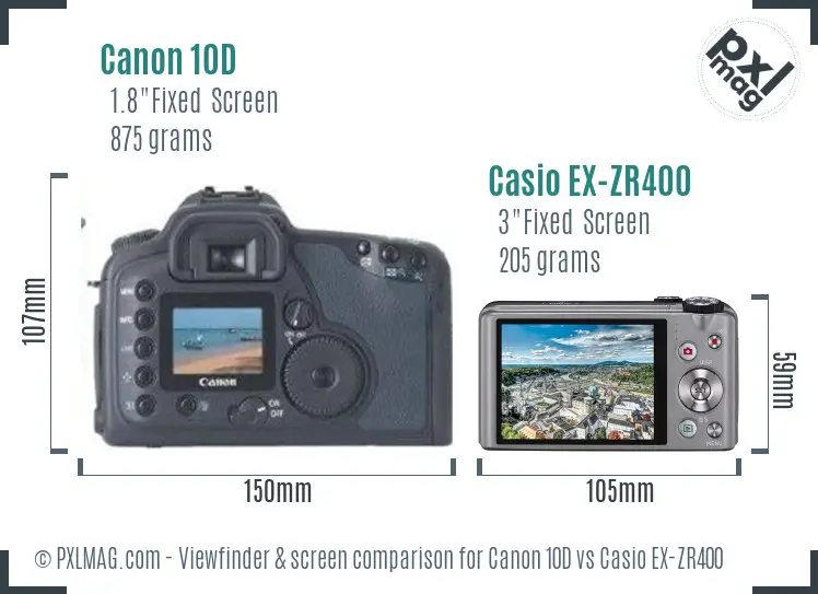 Canon 10D vs Casio EX-ZR400 Screen and Viewfinder comparison Canon 10D vs Casio EX-ZR400 Screen and Viewfinder comparison