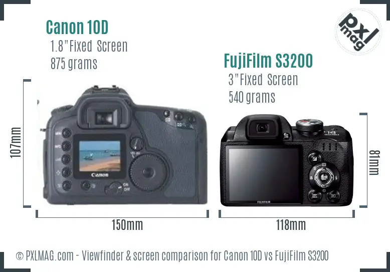 Canon 10D vs FujiFilm S3200 Screen and Viewfinder comparison Canon 10D vs FujiFilm S3200 Screen and Viewfinder comparison