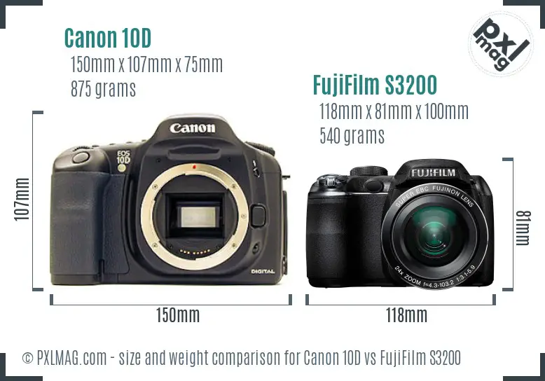 Canon 10D vs FujiFilm S3200 size comparison Canon 10D vs FujiFilm S3200 size comparison