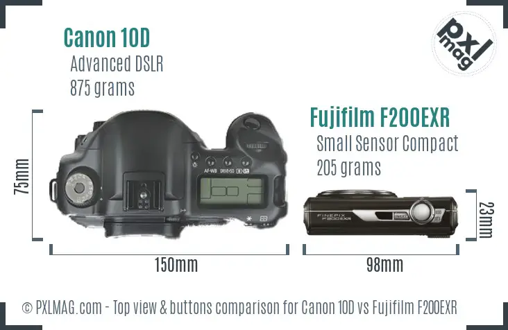 Canon 10D vs Fujifilm F200EXR top view buttons comparison