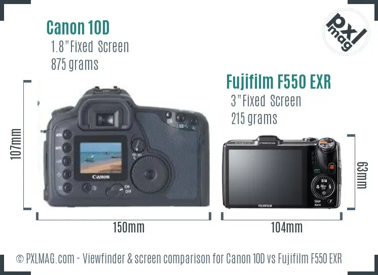 Canon 10D vs Fujifilm F550 EXR Screen and Viewfinder comparison