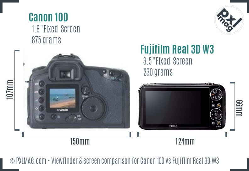 Canon 10D vs Fujifilm Real 3D W3 Screen and Viewfinder comparison
