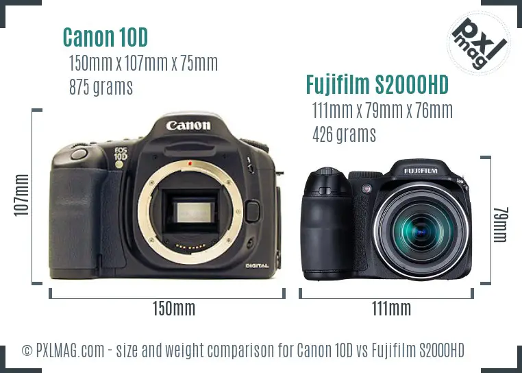 Canon 10D vs Fujifilm S2000HD size comparison