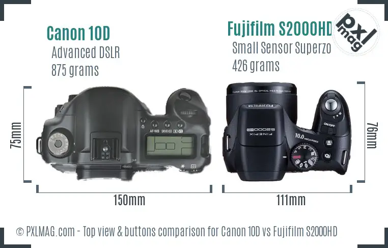 Canon 10D vs Fujifilm S2000HD top view buttons comparison