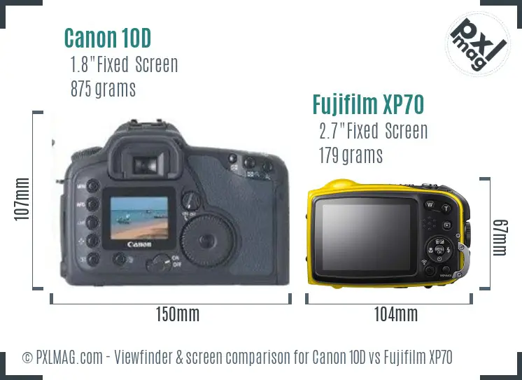 Canon 10D vs Fujifilm XP70 Screen and Viewfinder comparison