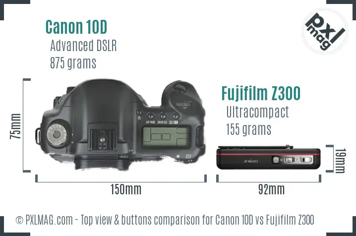 Canon 10D vs Fujifilm Z300 top view buttons comparison