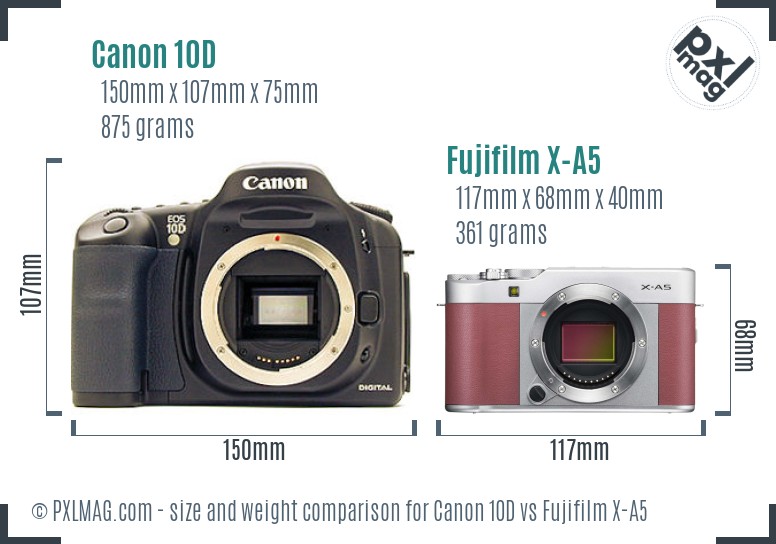Canon 10D vs Fujifilm X-A5 size comparison