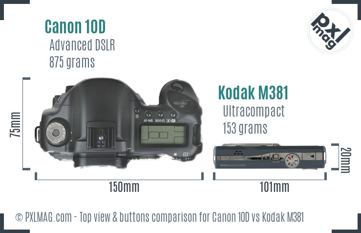 Canon 10D vs Kodak M381 top view buttons comparison