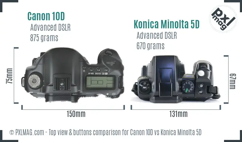 Canon 10D vs Konica Minolta 5D top view buttons comparison