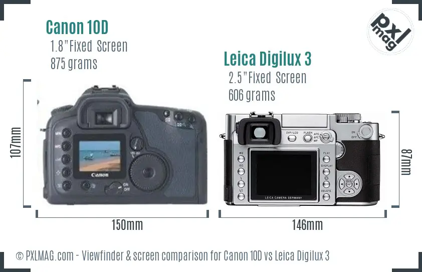 Canon 10D vs Leica Digilux 3 Screen and Viewfinder comparison