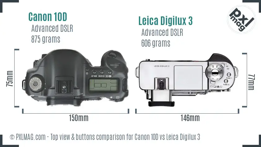 Canon 10D vs Leica Digilux 3 top view buttons comparison