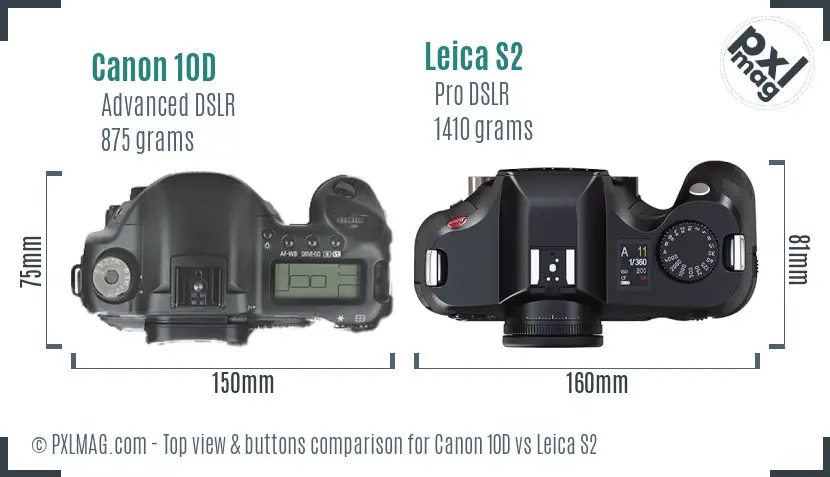 Canon 10D vs Leica S2 top view buttons comparison