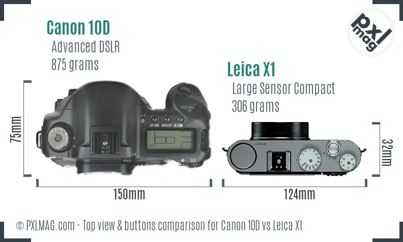 Canon 10D vs Leica X1 top view buttons comparison