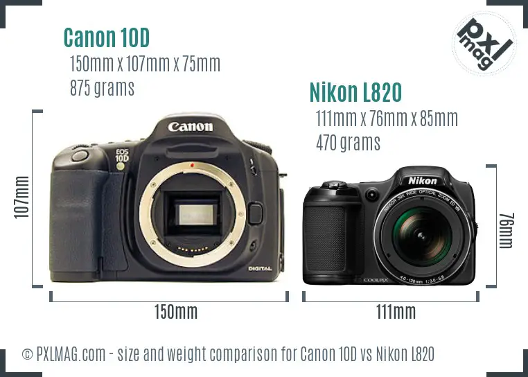 Canon 10D vs Nikon L820 size comparison